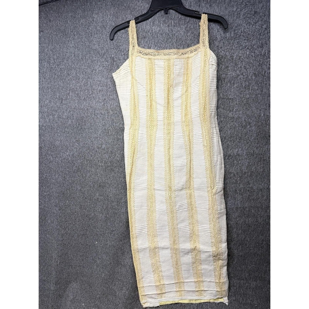 Vintage Harvey Berin Dress Womens 6 White Linen Lace Sheath Midi Cocktail 60s